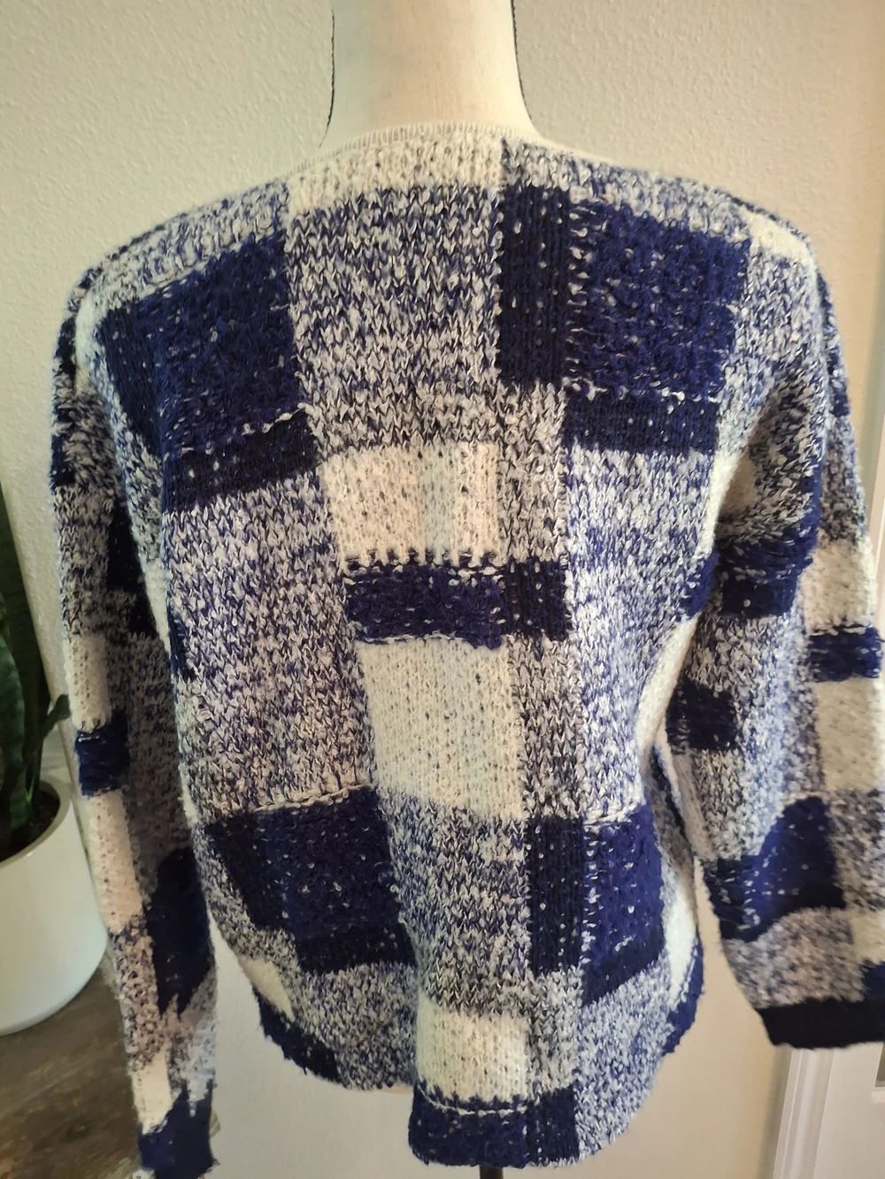 Vintage Inspired Knitz Blue and White Fringe Knit Sweater